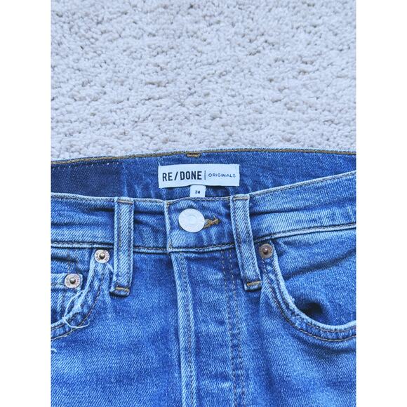 Re/Done 90s High Rise Ankle Crop Jeans Blue Dusty Destroy Size 24 - Picture 5 of 9